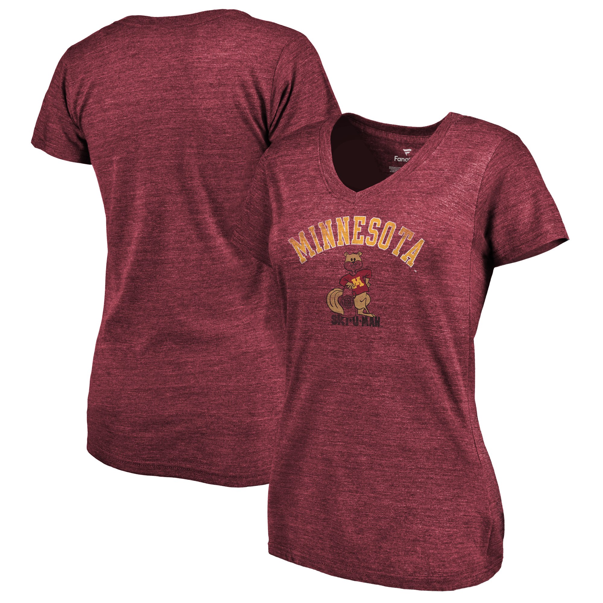 2020 NCAA Fanatics Branded Minnesota Golden Gophers Women Maroon Vault Arch Over Logo TriBlend VNeck TShirt